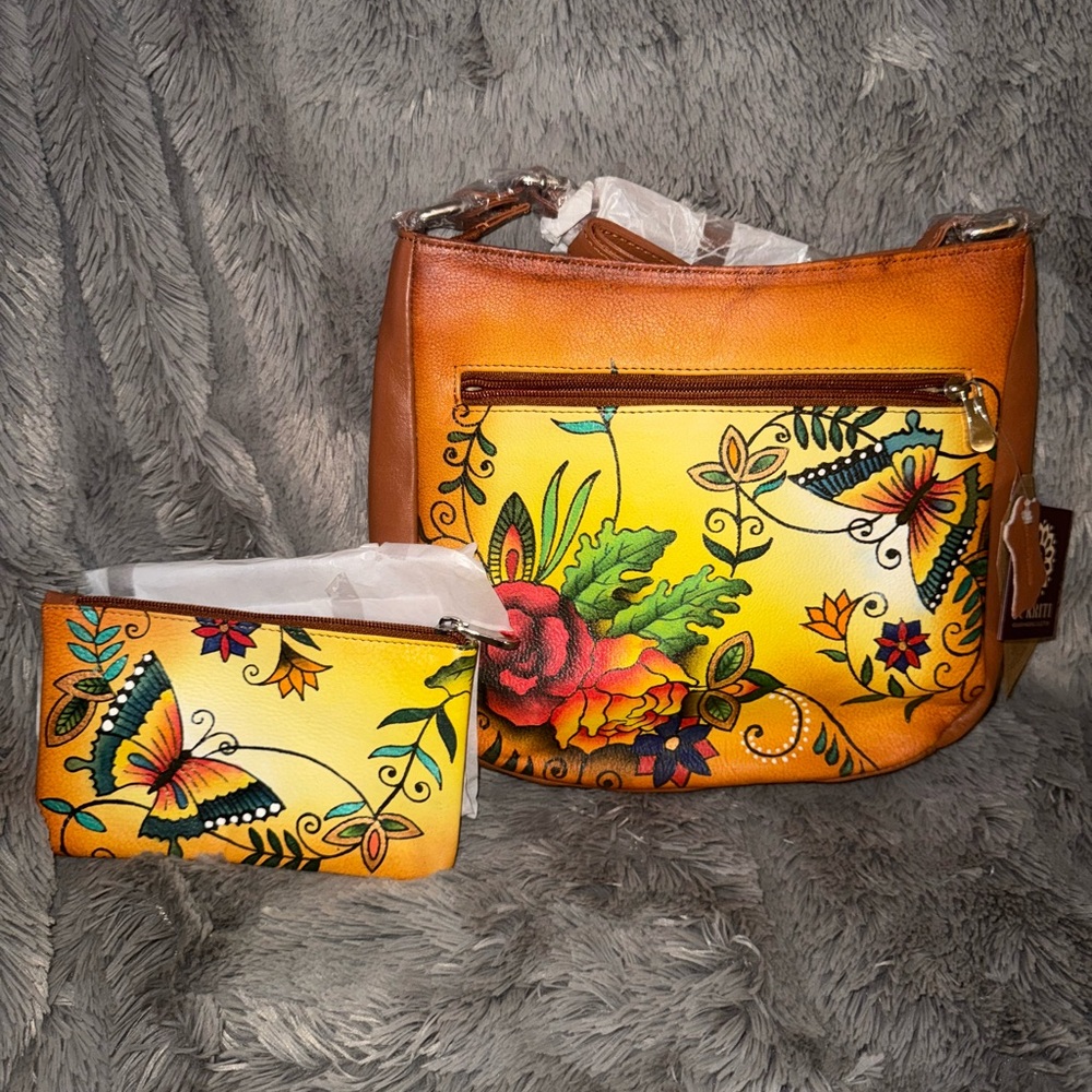 Sukriti Floral Leather butterfly Women Bag Set - Yellow and Brown